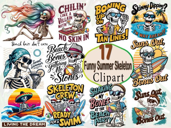 Download Funny Summer Skeleton Clipart Bundle Png - Art Collection