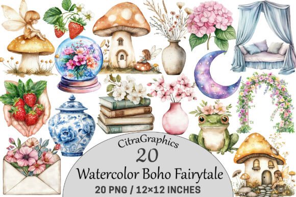 Download Watercolor Boho Fairytale Clipart. - Art Collection