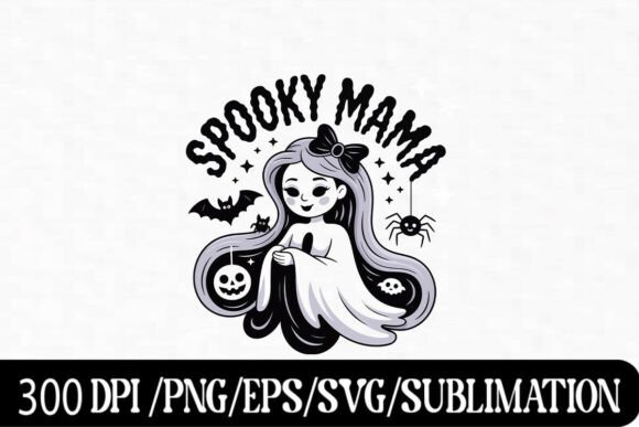 Download Spooky Mama Cute Ghost Halloween Art Pri - Art Collection