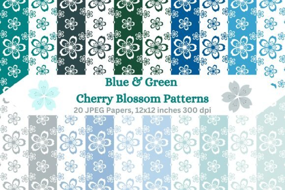 Download Blue &amp; Green Cherry Blossom Patterns - Blue Collection