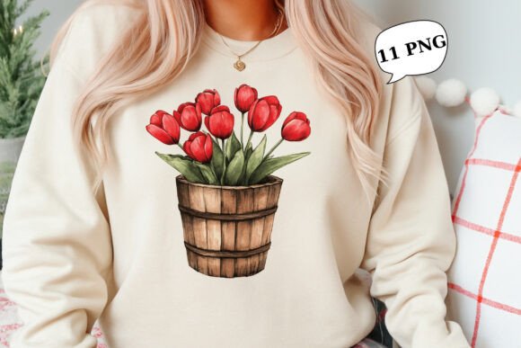 Download 11 PNG Red Tulips in Wooden Pots Clipart - Art Collection