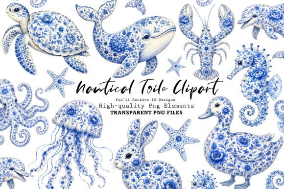 Download Chinoiserie Blue Sea Animals Clipart PNG - Art Collection