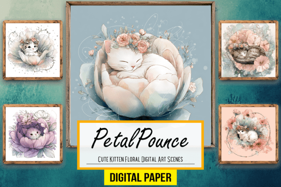 Download Cute Kitten Floral Digital Artwork Scene - Art Collection