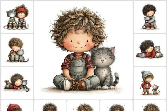 Download Child Playing with Kitty Clipart 40 JPG - Art Collection