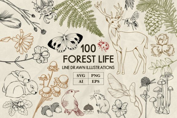 Download Forest Animals and Plants Line Art Svg - Art Collection