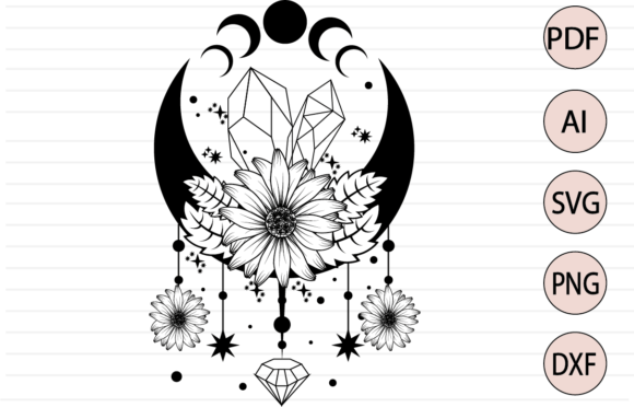 Download Witchy Moon Daisy Flower &amp; Crystals SVG - Premium Bundle