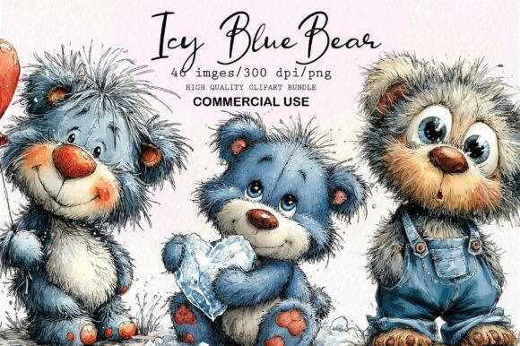 Download Whimsical Icy Blue Teddy Bear PNG - Blue Collection
