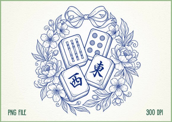 Download Blue Floral Mahjong Tiles Design - Blue Collection
