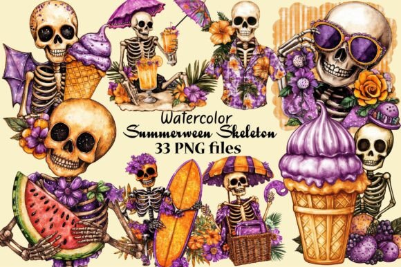 Download Summerween Skeleton Clipart Bundle - Art Collection