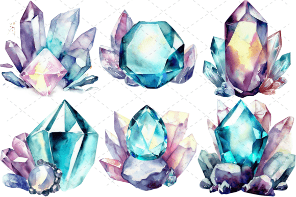Download 6 Watercolor Gem and Crystals Bundle - Premium Resources