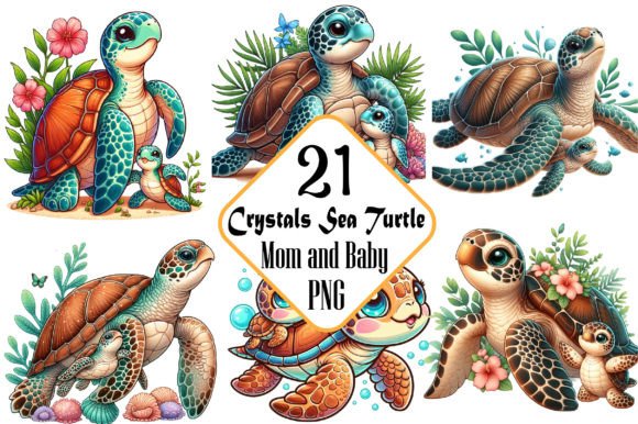 Download Crystals Sea Turtle Mom and Baby Clipart - Premium Bundle