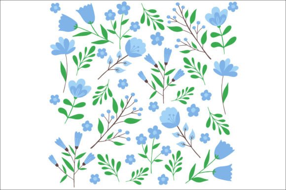 Download 9 Blue Floral Illustrations - Blue Collection