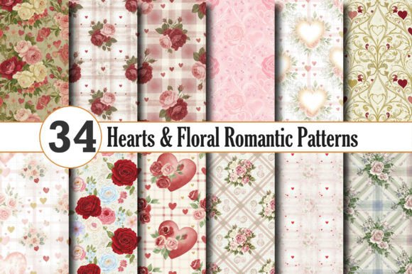 Download Hearts &amp; Floral Romantic Patterns - Art Collection