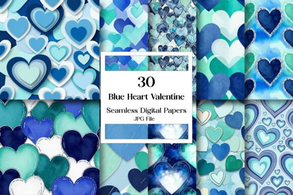 Download Blue Heart Valentine Digital Paper Pack - Art Collection