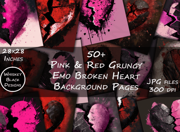 Download Red &amp; Pink Grungy Emo Heart Backgrounds - Art Collection