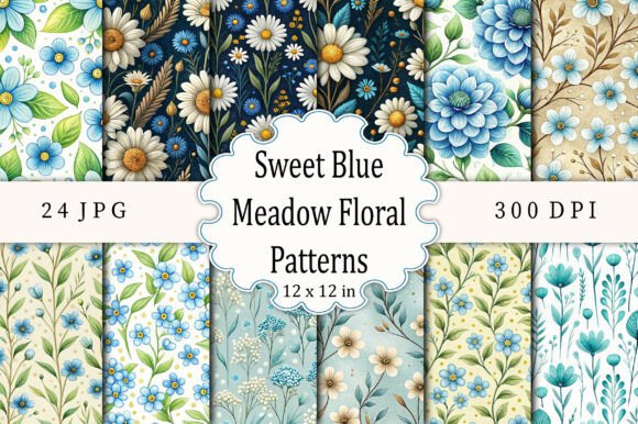 Download Sweet Blue Meadow Floral Patterns - Blue Collection