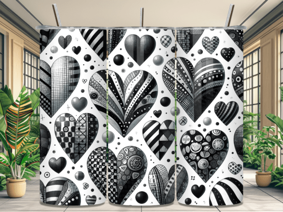 Download Black White Boho Heart Tumbler Wrap - Art Collection