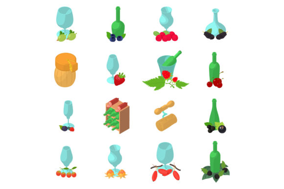 Download Berry Wine Icons Set, Isometric Style - Berry wine Collection