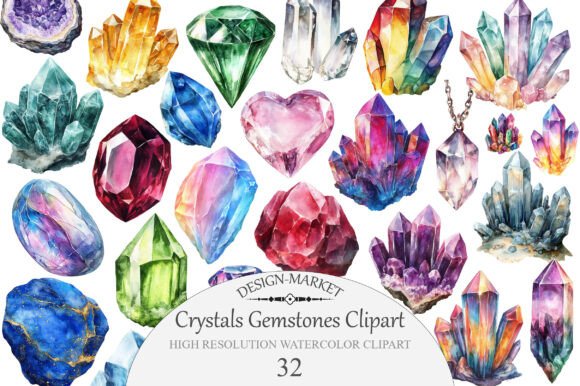 Download Watercolor Crystals Gemstones Clipart - Premium Resources