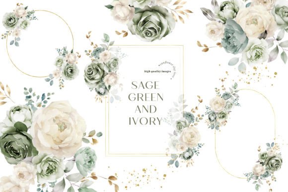 Download Sage Green &amp; Ivory Flowers Clipart - Art Collection