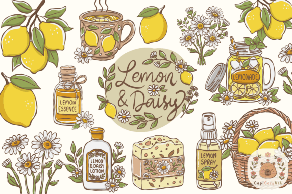 Download Cute Lemon &amp; Daisy Botanical Clipart - Art Collection