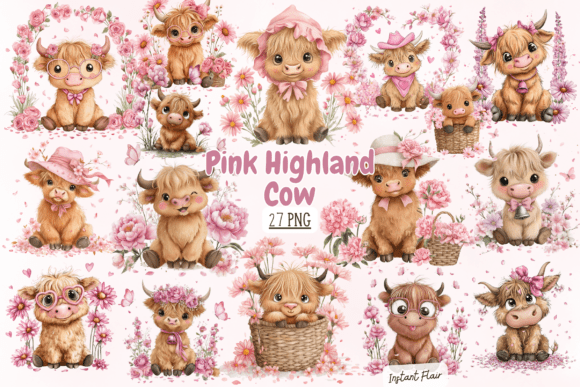 Download Pink Highland Cow Clipart Bundle - Art Collection