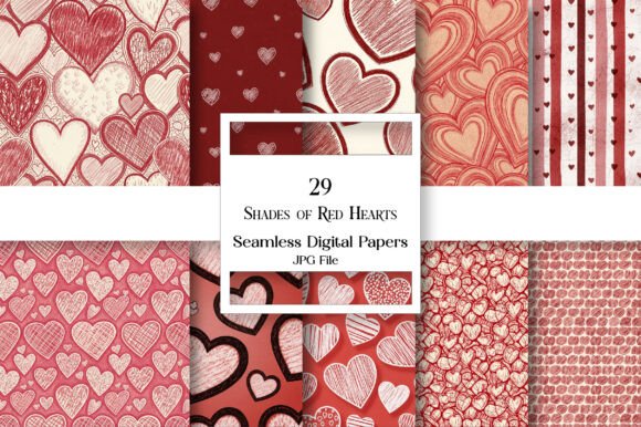 Download Shades of Red Hearts Digital Paper - Art Collection