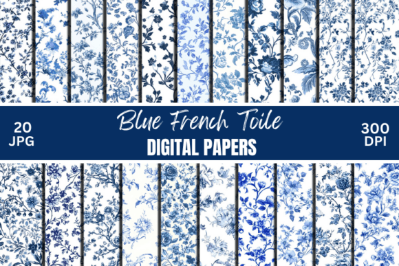 Download Tiny Blue French Toile Floral Patterns - Blue Collection